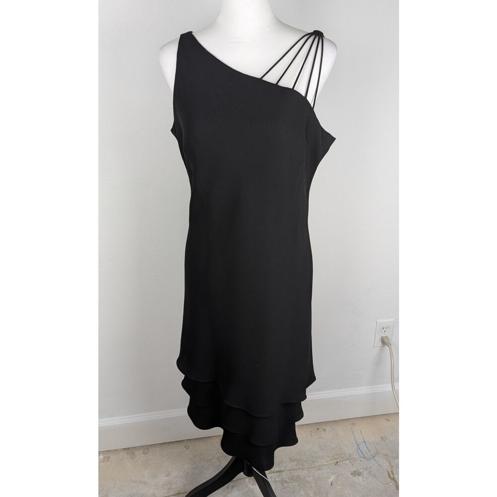 Vtge Cocktail dress sz12 black poly/crepe double flounce Joneswear pullon90'sY2K - Picture 4 of 7